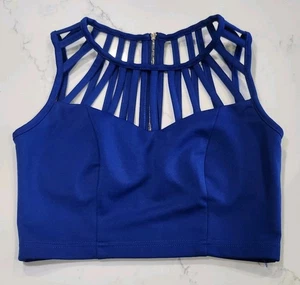 Antiguo. Talla B Pequeña Mujer Azul Cuello Redondo Cremallera Trasera Sin Mangas Recortado Recortado  - Imagen 1 de 9