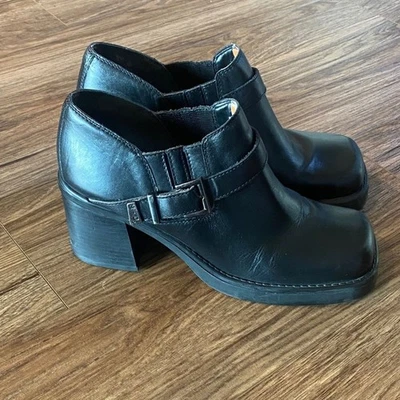 Harley Davidson из черной кожи ботинки коренастый блок каблук квадратный носок размер 11 Y2K 90-х - Изображение 1 из 4