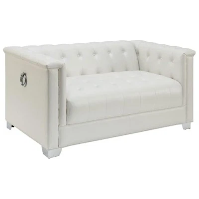 Coaster Chaviano Contemporary Faux Leather Tufted Loveseat in White - Image 1 of 2