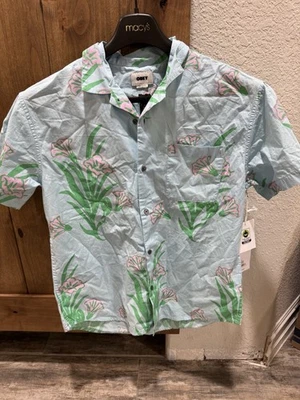 NWT Men’s Obey Sky Blue Floral Print Size Small Button Up Dress Shirt - Image 1 of 4