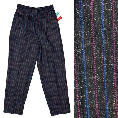 Vintage 80s Donna Ilaria Italy Wool Barrel Pleated Dress Pants Dark Academia 10 - Image 1 of 4