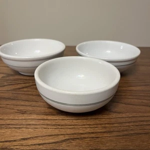3 VTG Shenango Restaurant Ware Bowls 5.5” White Green Stripe Ironstone Chunky - Picture 1 of 15