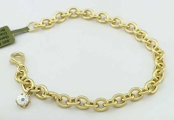 PULSERA DE DIAMANTES CON DIJE DE ESLABONES ESPAÑOLES PLATA .925 (TONO AMARILLO) - NUEVA CON ETIQUETAS - 5,7 gramos Foto 1 de 4