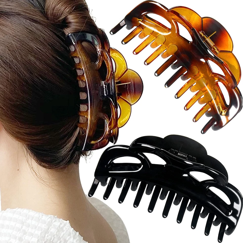 Accglory Large Plastic Hair Clips for Women Thick Arc-black Brownish