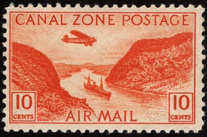 Canal Zone Stamp Scott # C9 Mint F-VF 10 Cents Orange Airplane Over Gaillard Cut - Picture 1 of 1