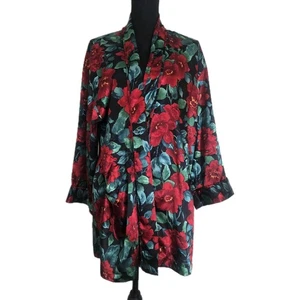Accappatoio vintage Victoria's Secret raso OS rosso verde floreale etichetta oro *NO CINTURA* - Foto 1 di 10
