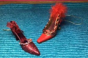 Red Dress Purple Hat Society Red Shoe Ornaments Glitter Gold 4" Lot - Picture 1 of 5