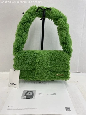 Jacuemus Le Bambidou Shearling Shoulder Bag Green Fur Flap Avant Garde COA Tags - Image 1 of 4