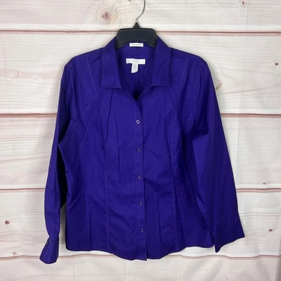 Chicos Top Mujer 3 XL Púrpura Camisa Abotonada Sin Cuello Hierro Manga Larga Algodón Foto 1 de 4