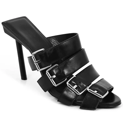 Nuevo en caja Zapatos de salón Balenciaga Slash Logo Tacón Cuero Negro Hebilla Correa Mula 37 7 $1095 Foto 1 de 4