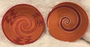 Orange / Red 7.75” 2 Piece Handmade African Zulu Telephone Wire Basket/Bowl Set - Picture 1 of 7