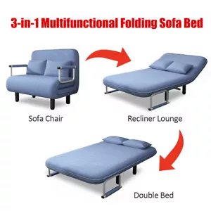Single/Double Folding 5 Position Convertible Sleeper Chair Sofa Bed Blue - Picture 1 of 11