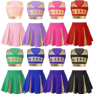 Kids Girls Cheer Leader Halloween Uniform Holiday Set Football Outfits Junior - Image 1 of 4