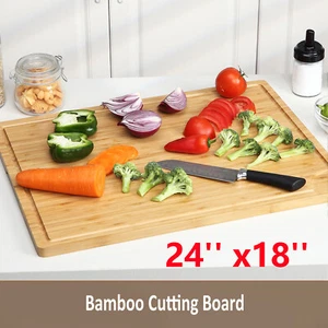 Extra Large Carbonized Bamboo Wood Cutting Board 24'' x 18'' Butcher Block - Picture 1 of 12
