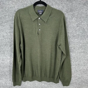 Brooks Brothers Extra Fine Merino Wool Henley Sweater Mens L 346 Heathered Green - Picture 1 of 10