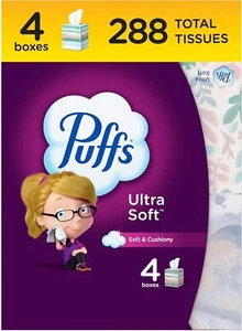 Puffs Ultra Soft Facial Tissues, 4 Mega Cube Box, 72 Facial Tissues Per Box - Picture 1 of 4