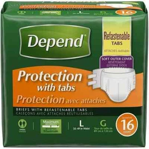 🌟QTY 16 Depend Incontinence Protection with Tabs, Unisex, Large 35–49" Waist🌟 - Picture 1 of 1
