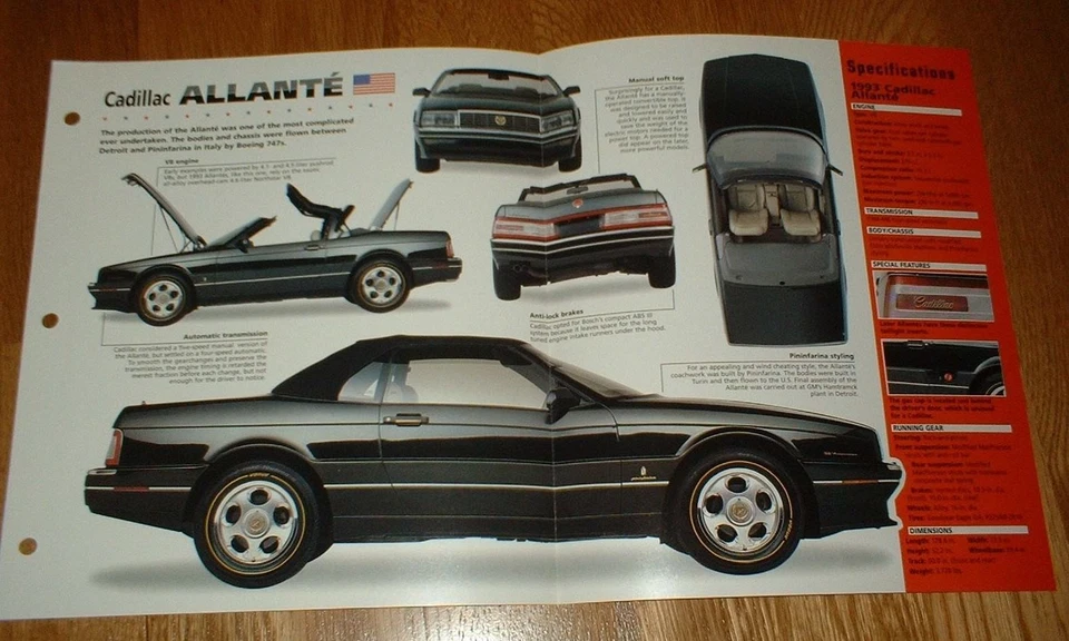 1993 CADILLAC ALLANTE ОРИГИНАЛЬНЫЙ IMP БРОШЮРА СПЕЦИФИКАЦИИ ИНФОРМАЦИЯ 93 92 91 90 89 88 87★★ - Изображение 1 из 1