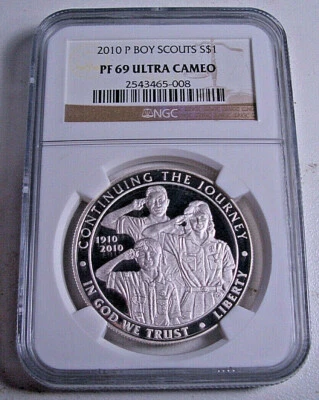 2010-P BOY SCOUTS $1 SILVER DOLLAR NGC PF 69 UCAM WITH ORIGINAL MINT BOX/COA - Image 1 of 2