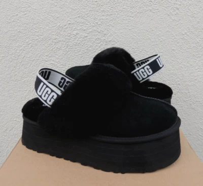 UGG BLACK FUNKETTE FLUFF SLIDE SLIPPER PLATFORM SANDALS, WOMEN US 6/ EUR 37 ~NIB - Image 1 of 4