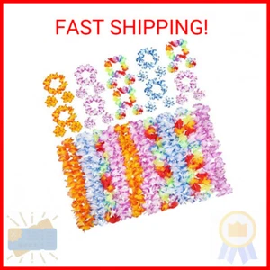 INNOCHEER 40 Pcs Hawaiian Leis, Luau Party Supplies of Elastic Flowers Necklaces - Picture 1 of 2