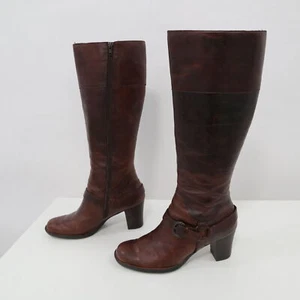 Born hohe Damenstiefel 10 braun Leder kniehoch klobiger Absatz Harness Brittney - Bild 1 von 11