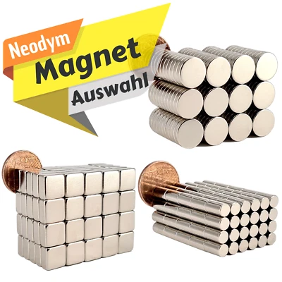 Neodym Magnete N52 Magnetscheiben Quader Zylinder Magnetquader Scheibenmagnete - Bild 1 von 2