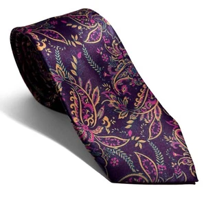 Purple Paisley Floral Silk-Like Tie - Picture 1 of 4