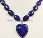 Natural lapis lazuli  oval & 30x30mm Heart-shaped pendants necklace 18''