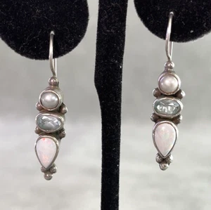 Janice Girardi Vintage Earrings Opal Mabe Pearl Blue Topaz JGD Sterling Silver - Picture 1 of 9