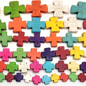 Rainbow Cross Square Howlite Turquoise Spacer Loose Bead 15 20 30mm 15" DIY - Picture 1 of 30