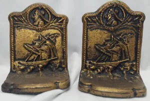 Vintage Pair Bronze Sailing Ship Bookends -M4 - Picture 1 of 4
