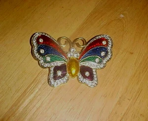 Vintage Markenlose Anstecknadel Brosche Emaille Strass Schmetterling bunt - Bild 1 von 8