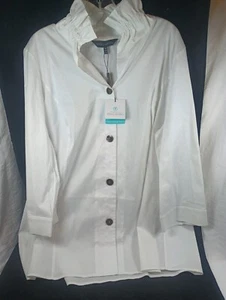 Ming Wang white blouse, women's 1x, ruffled collar. NWT. DS07 - Picture 1 of 7