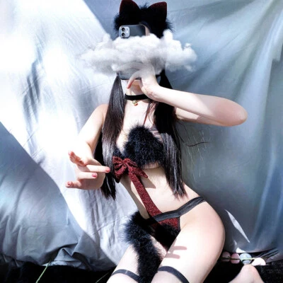 Terno sedutor sexy Playboy Bunny uniforme gato menina de pelúcia peça única - Imagem 1 de 4