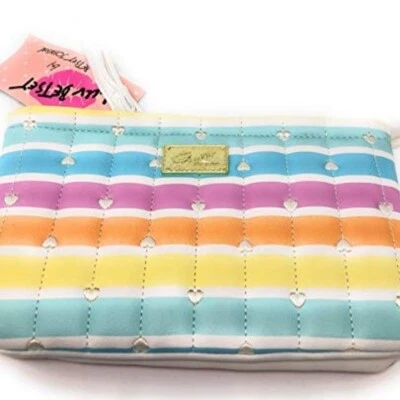 Bolso de Mano/Muñequera Betsey Johnson Pastel Arco Iris/Rayas Corazón Doble Bolsa Nuevo con Etiquetas Foto 1 de 3