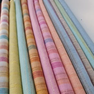 100% Cotton Linen Fabric Lurex Stripe Dress Craft Costume Quilting Material 44" - Picture 1 of 40