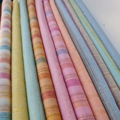 100% Cotton Linen Fabric Lurex Stripe Dress Craft Costume Quilting Material 44" - Image 1 of 3