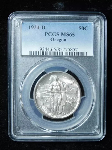 1934-D 50c Oregon Commemorative Half Dollar - PCGS MS65 Cover