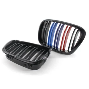 Gloss Black Double Slat M-Color Front Kidney Grilles For BMW E39 525 528 97-03 - Picture 1 of 8