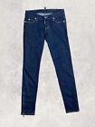 Dsquared 2 Skinny Slim Fit Blue Jeans Zip Leather Patch Size 38 Made in Italy