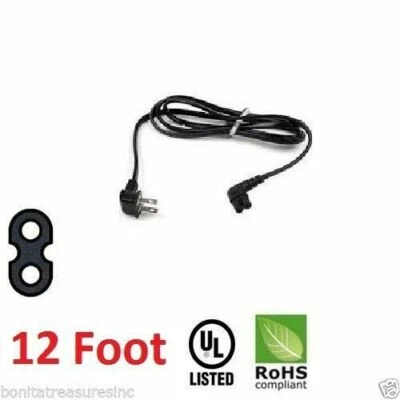 12 foot Angled Figure 8 2-Prong AC Power Cord For Samsung Sony Sharp LED LCD TV - Image 1 of 4