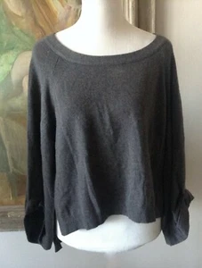 INHABIT 100% Cashmere Grey Pullover Sweater 3/4 Tab Sleeve Boxy Asymmetrical Sm - Picture 1 of 4