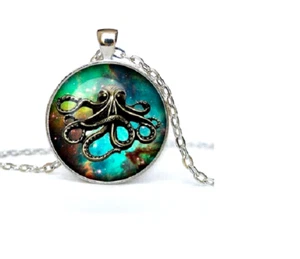 OCTOPUSS OCEAN SEA Art Charm Pendant GERMAN Silver 20" Necklace Men Women Gift - Picture 1 of 8