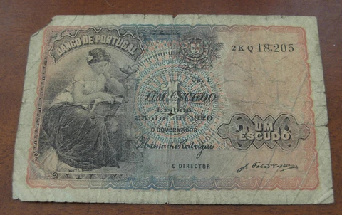 Portugal 1920 1 Escudo Circulated Note Cover