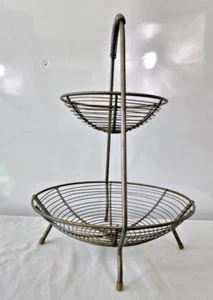 Vtg 2-Tier silver tone Metal Fruit Basket Bowl Vegetable Storage Countertop Rack - Picture 1 of 3