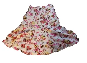 JM Collection (size 10) 100% Linen Long Midi Skirt floral side zip white pink - Picture 1 of 10