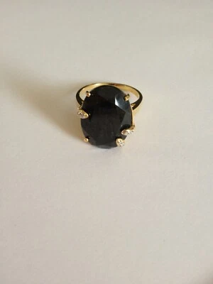 ANILLO DE ZAFIRO Y DIAMANTES DE PLATA ESTERLINA 925 10K AMARILLO GP 10.81 CTW, N/7 Foto 1 de 4