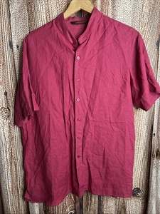 Linea Uomo Mens LINEN Viscose Shirt Button Red Collar XL - Picture 1 of 3