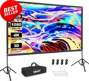 100" Portable Projector Screen with Stand Indoor Outdoor 16:9 HD Movie - Picture 1 of 12